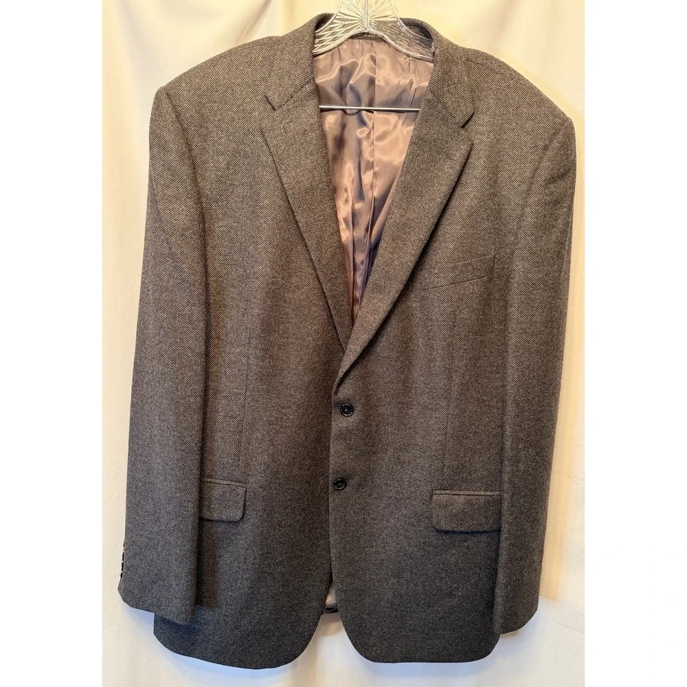 Black Saks Fifth Avenue 100% Cashmere Blazer Sport Coat Size 46L Gray Tweed Mint